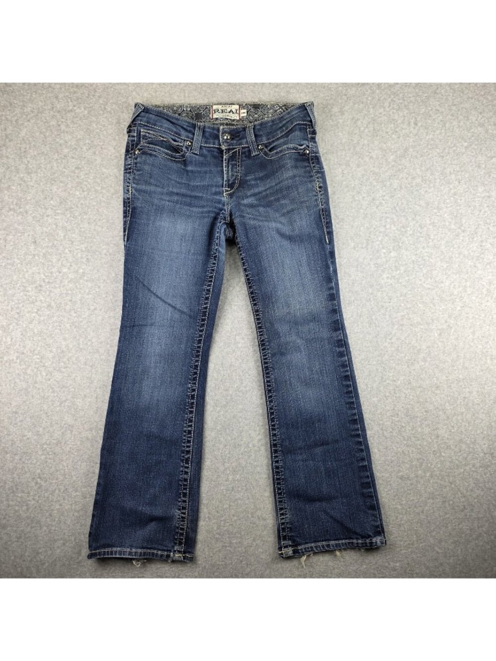 Ariat REAL Jeans Womens 29S Blue Bootcut Mid Rise Embroidered Studded Stretch